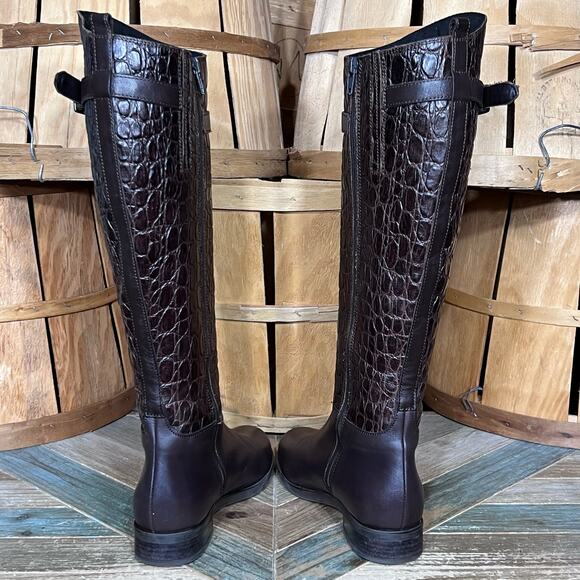Clarks Hopedale Wish Brown Croc Embossed Leather Tall Riding Boots Womens Size 8 - Picture 8 of 16